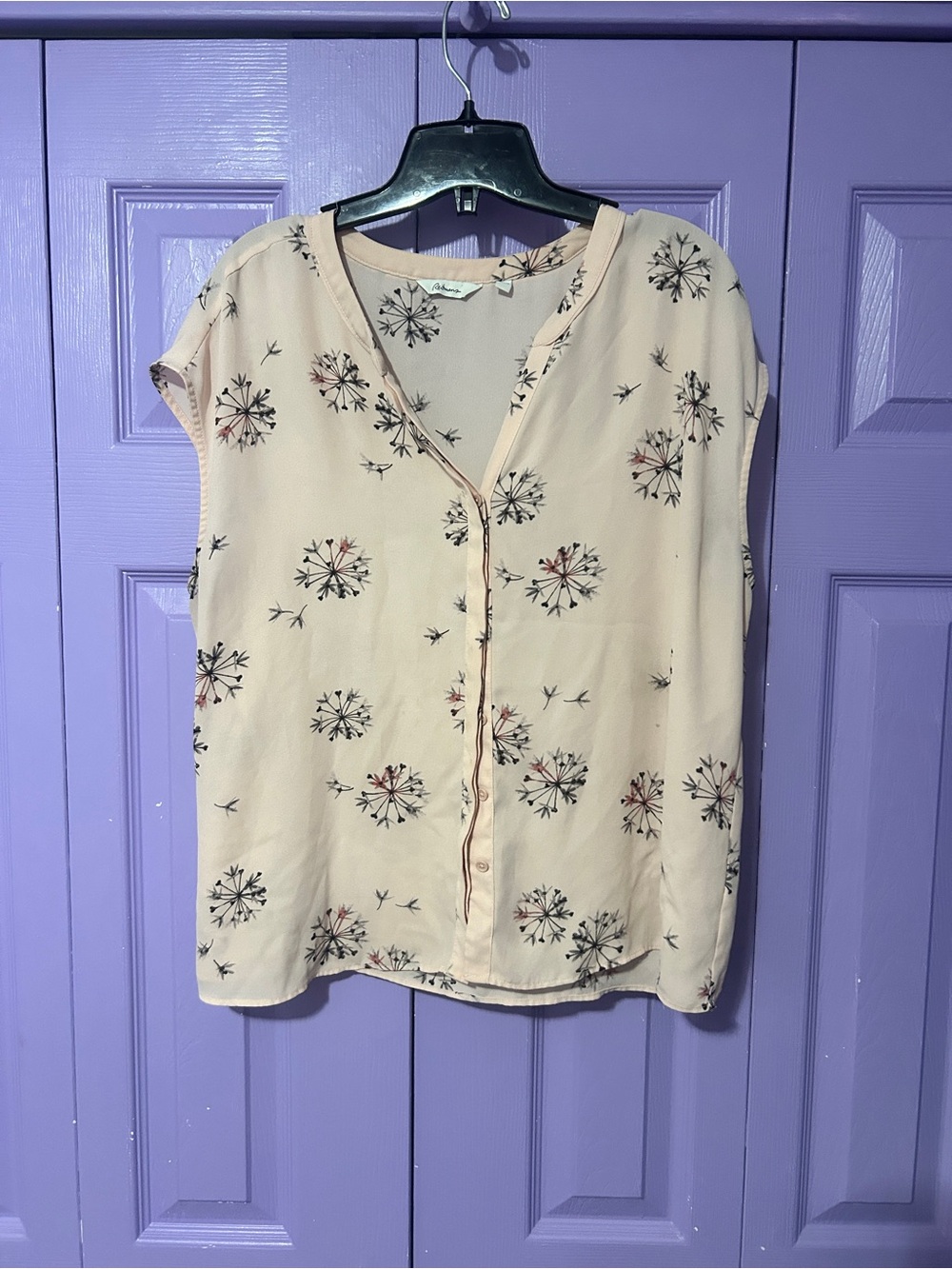 Reitmans Light Pink Floral Cap-Sleeve Button Blouse
